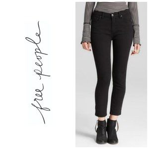 FREE PEOPLE High Rise Cropped Black Skinny Jeans
